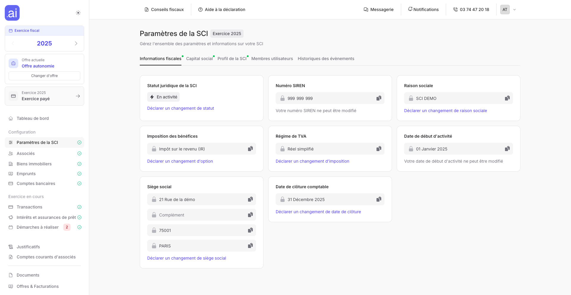 Configuration SIREN et biens